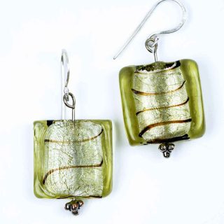 REM drop earrings. Green Murano glass.