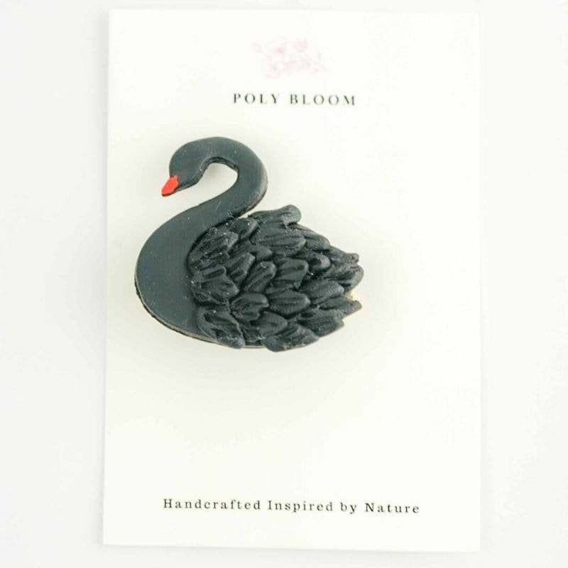 Black Swan Brooch Poly Bloom Fremantle artist Polymer clay
