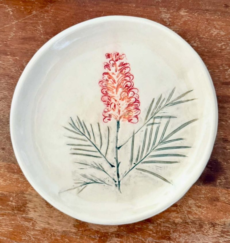 Grevillai red and orange individual plate Grevillea Red ad Orange large plate by Wu Weu Fremantle artist