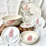 Grevillia red and orange 2 Red and orange small plate Grevillea by Fremantle ceramic artist Wu Wei