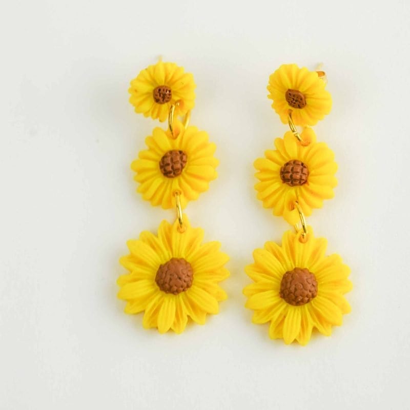 Sunflower Trio Drop Earrings (1) Poly Bloom Fremantle artist Polymer clay