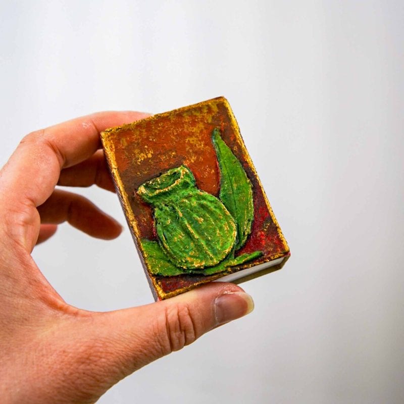 These Matchboxes are handmade by Jennifer Miller using her own specialty made clay made from dry eucalyptus leaves from Cinerea, Marri, Jarrah and Lemon Myrtle.