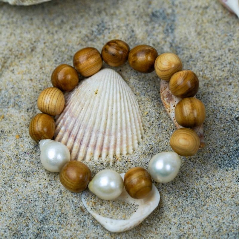 Triple Freshwater Pearl Bracelet with 12 Handturned Rottnest Pine Beads Paul Thompson