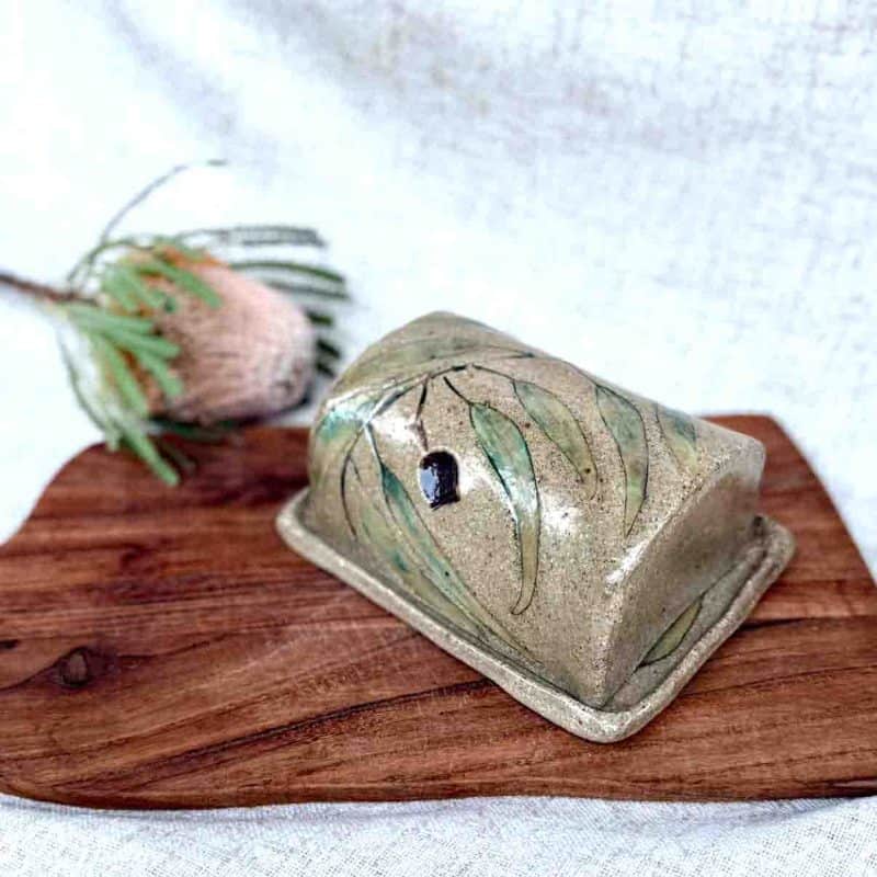 Handmade butterdish gumnuts (1) Hand built ceramics in native flora designs Wu Wei by Natalia.