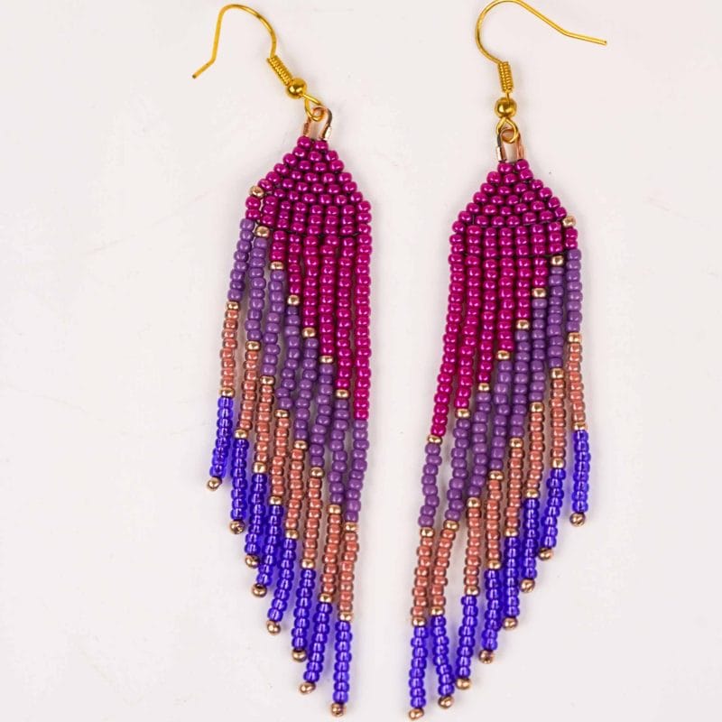 earrings wing short glass beads purple Maike Schablitzki WA jewellery artist