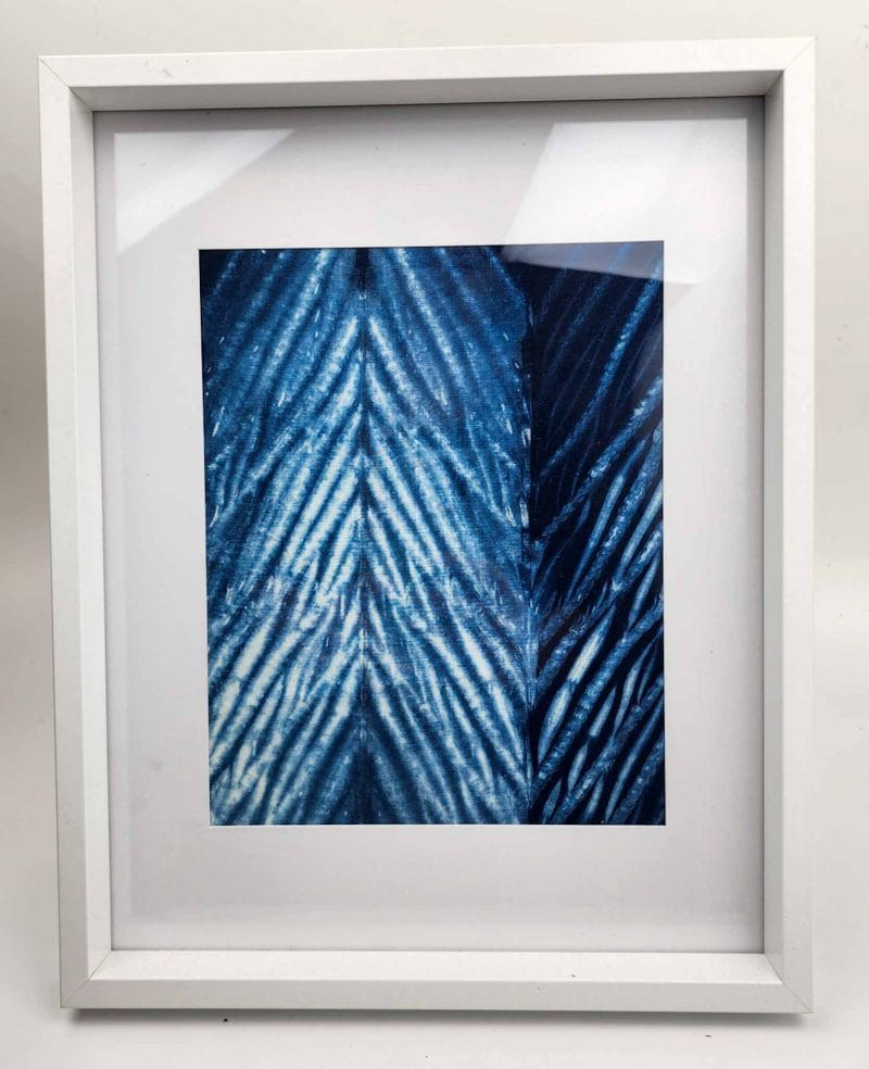 Shibori Arashi Points (1) Shibori Arashi Points Original Work by Caroline MorlingĀ aka indi-go-round Shibori Approx 19.5cm x 37cm Framed.