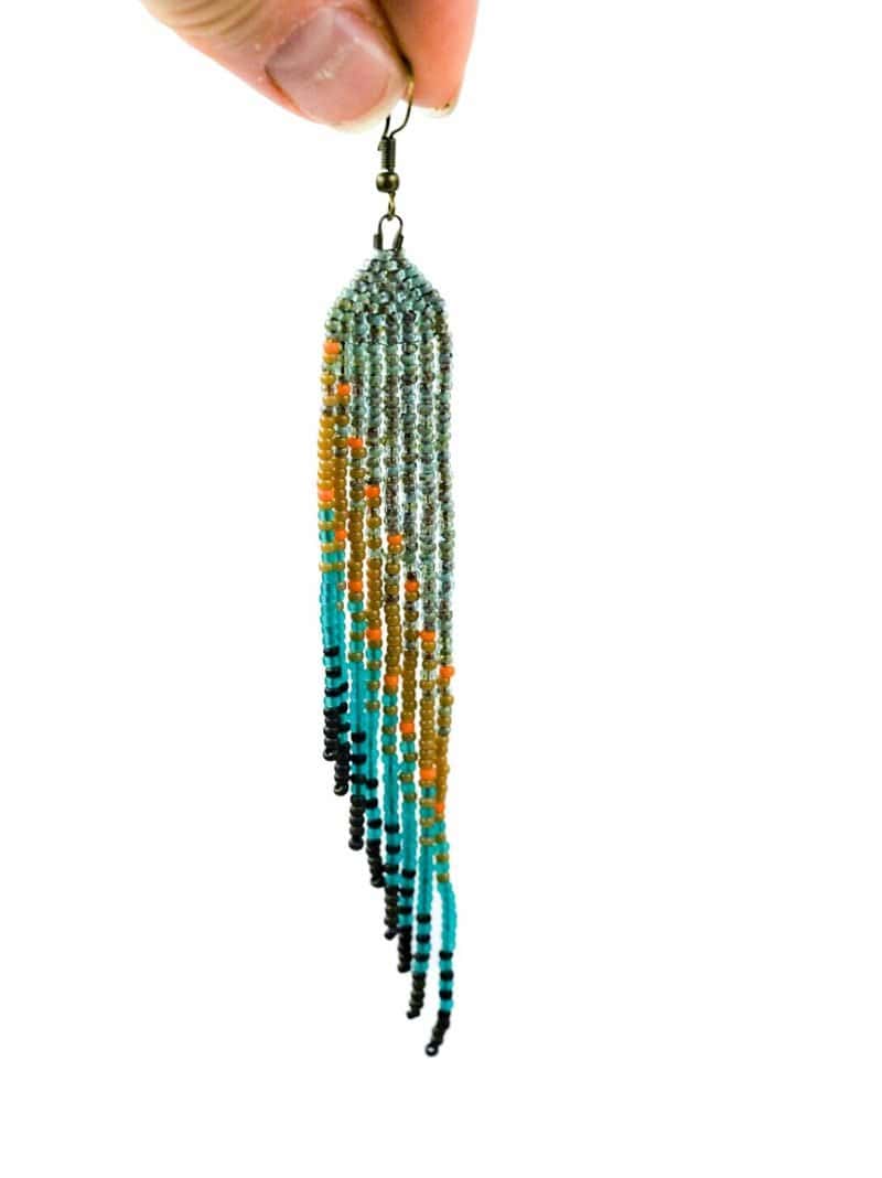 Wing Long Seedbead Earrings