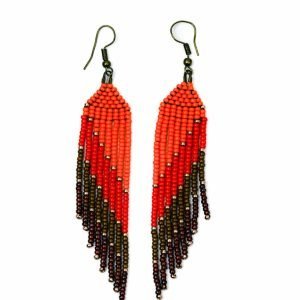 Wing Short Seedbead Earrings Orange