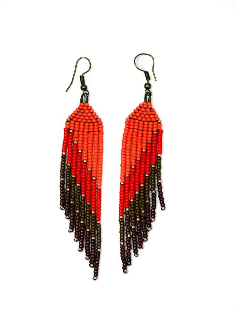 Wing Short Seedbead Earrings Orange (1)
