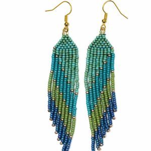 Wing Short Seedbead Earrings Teal