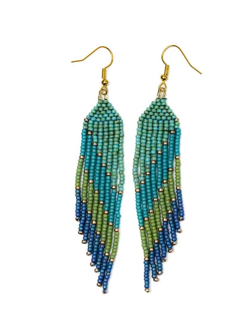 Wing Short Seedbead Earrings Teal (1) Wing Short Seedbead Earrings Teal