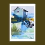 Blue Lake House greeting card Western Australian Artist. Mortimer & White. Karen Roberts. Blank Card. Greet Card. Lake House. Print. Blue.