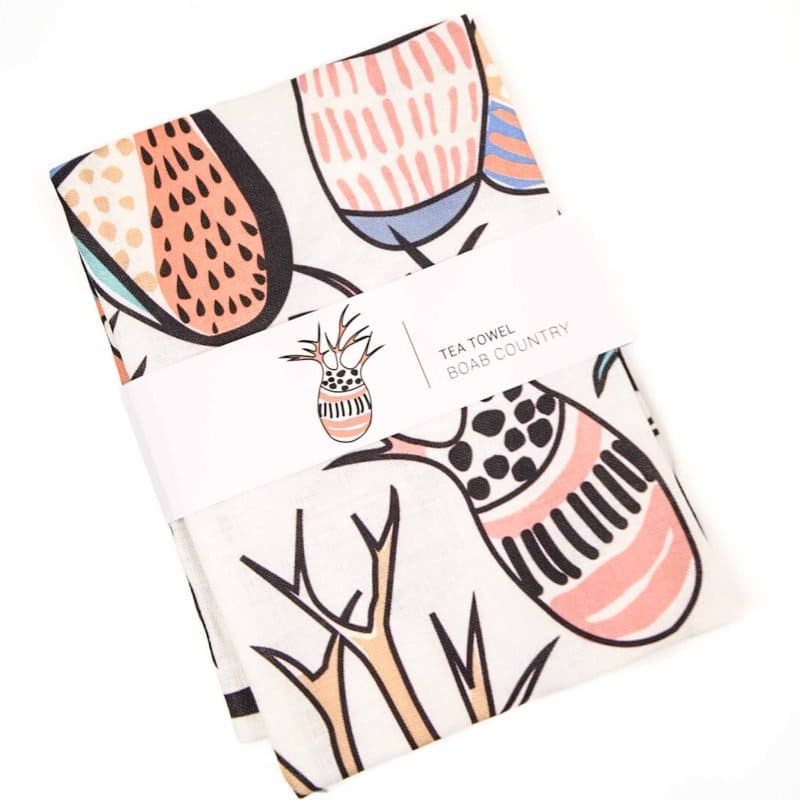 Boab Tea Towel Folded Boab Tea Towel. Christine Hingston. Western Australian Artist. 100% Linen. Australian Wildlife.