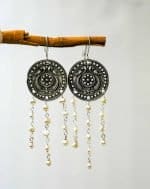 Freshwater Pearls and Brass Coin Earrings