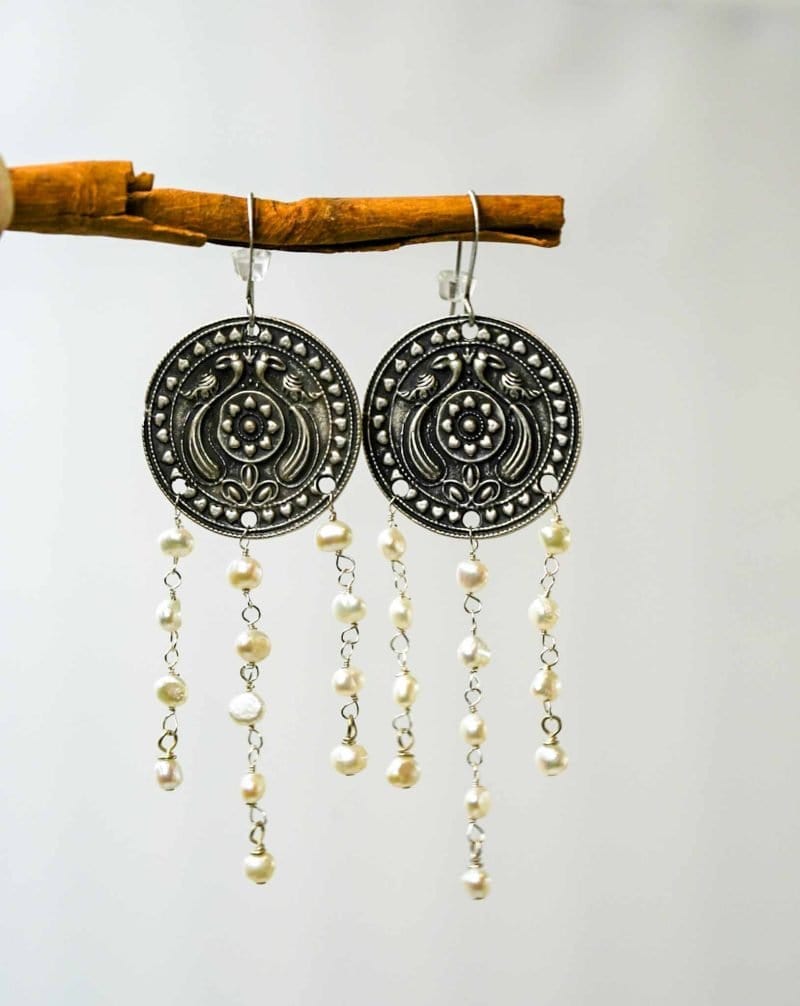 Freshwater Pearls and Brass Coin Earrings