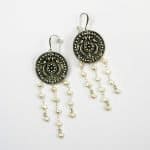Freshwater Pearls and Brass Coin Earrings