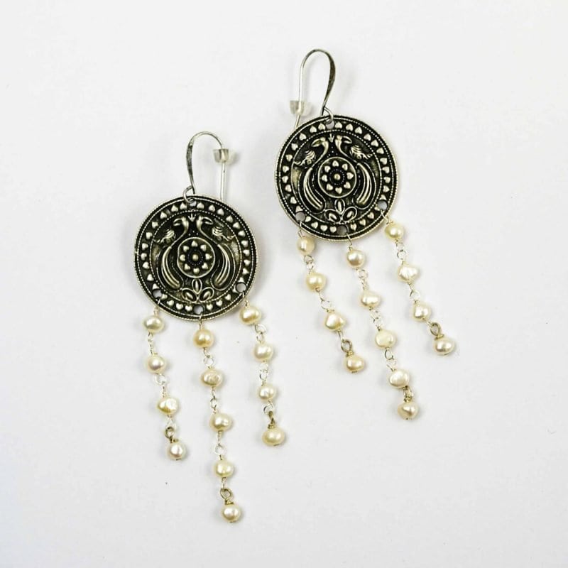 Freshwater Pearls and Brass Coin Earrings
