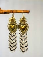 Gold Ex Voto Heart Earrings with Black Spinel