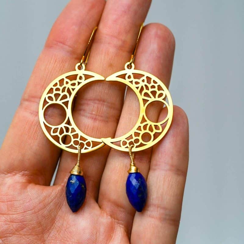 Lapis Lazuli Crescent Moon Earrings