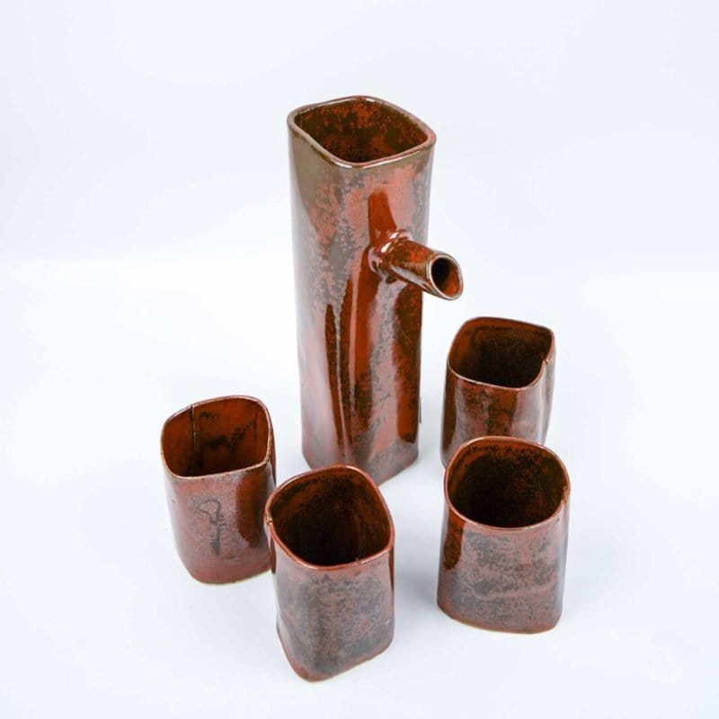 Western Australian Artist. Pottery set. Vase with cups. Handmade.