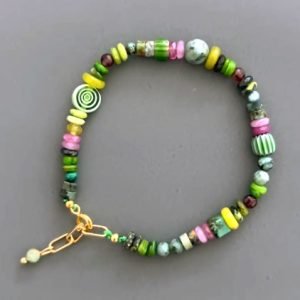 Green Turquoise & Garnet Bracelet by Luiza Nizamieva
