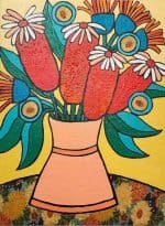Pink Vase Original Painting by Therese Howie Acrylic on Canvas 30cm wide x 40cm high Ready to hang Contemporary art featuring native flora Modern Impressionist Painting