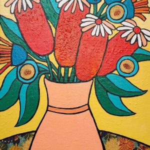Pink Vase Original Painting by Therese Howie Acrylic on Canvas 30cm wide x 40cm high Ready to hang Contemporary art featuring native flora Modern Impressionist Painting