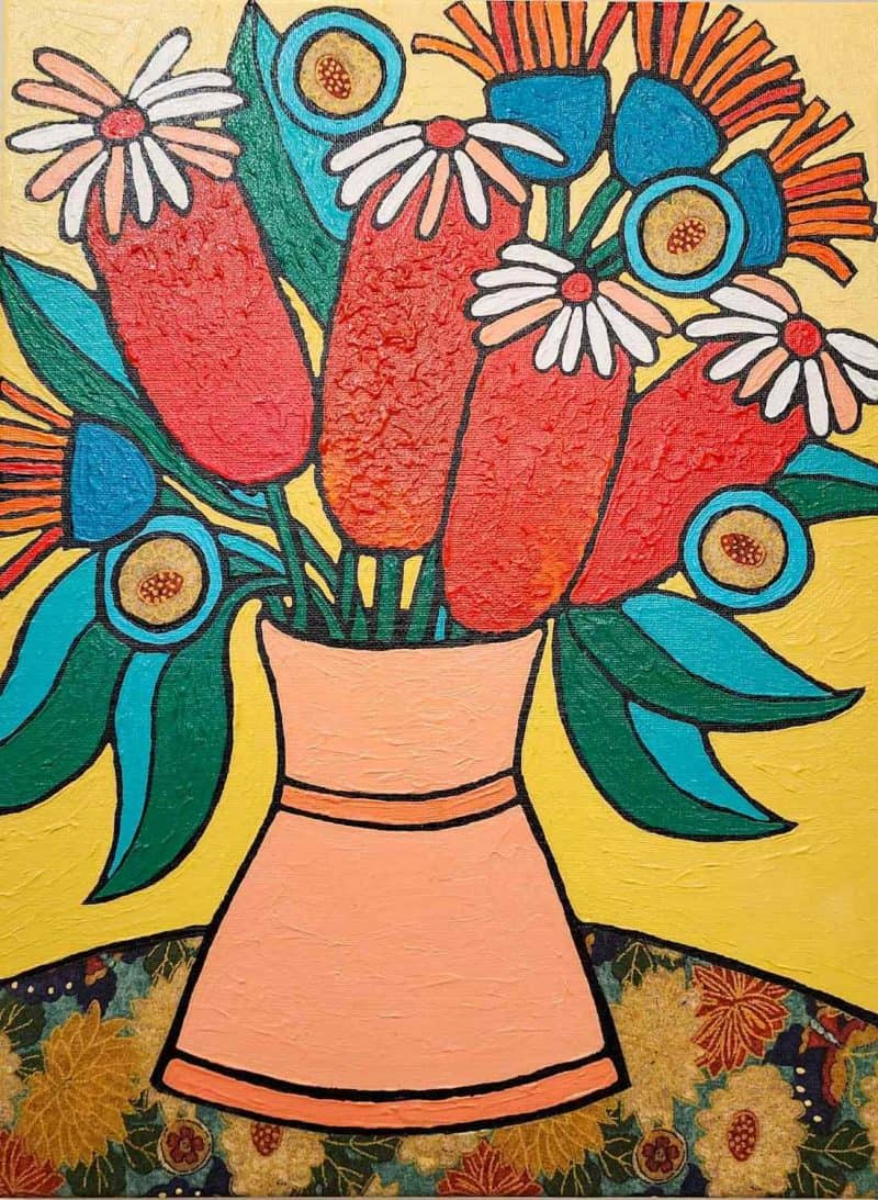 Pink Vase Original Painting Pink Vase Original Painting by Therese Howie Acrylic on Canvas 30cm wide x 40cm high Ready to hang Contemporary art featuring native flora Modern Impressionist Painting