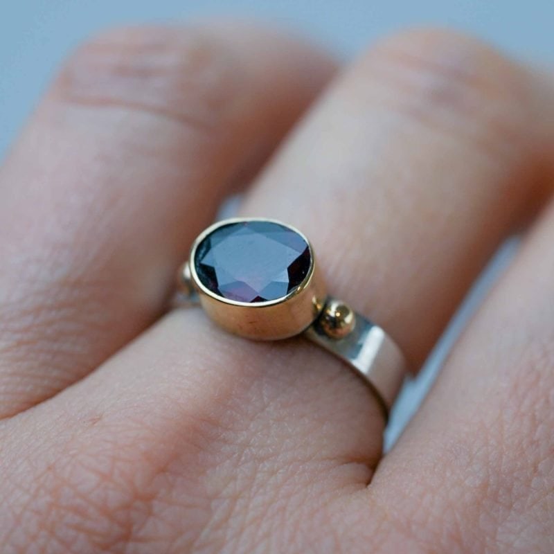 SS & 9ct Gold garnet ring Robo Dawkins Jewellery. Western Australian Artist. Sterling Silver & 9ct Gold garnet ring.