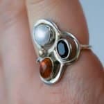 Sterling Silver Garnet Pearl and Amber Ring (2) Sterling Silver Garnet Pearl and Amber Ring