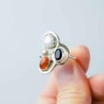 Sterling Silver Garnet Pearl and Amber Ring (4) Sterling Silver Garnet Pearl and Amber Ring