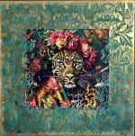 The Gilded Instinct Original Artwork by Demi McLeod The Guilded Cage Series Dimensions: approx. 81cm x 81 cm. Mixed media on board, collage, gold leaf, marble paste, synthetic polymer, ink, oil paint and bee assemblage. Board in floating frame.