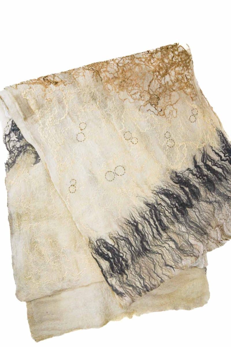 Carmen Tyer - nuno felt shawl -1 Merino Dreaming Hand felted cream merino wool shawl
