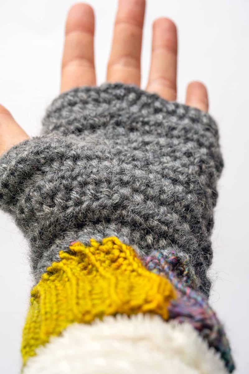 handmade fingerless mittens with textured crochet stitches
