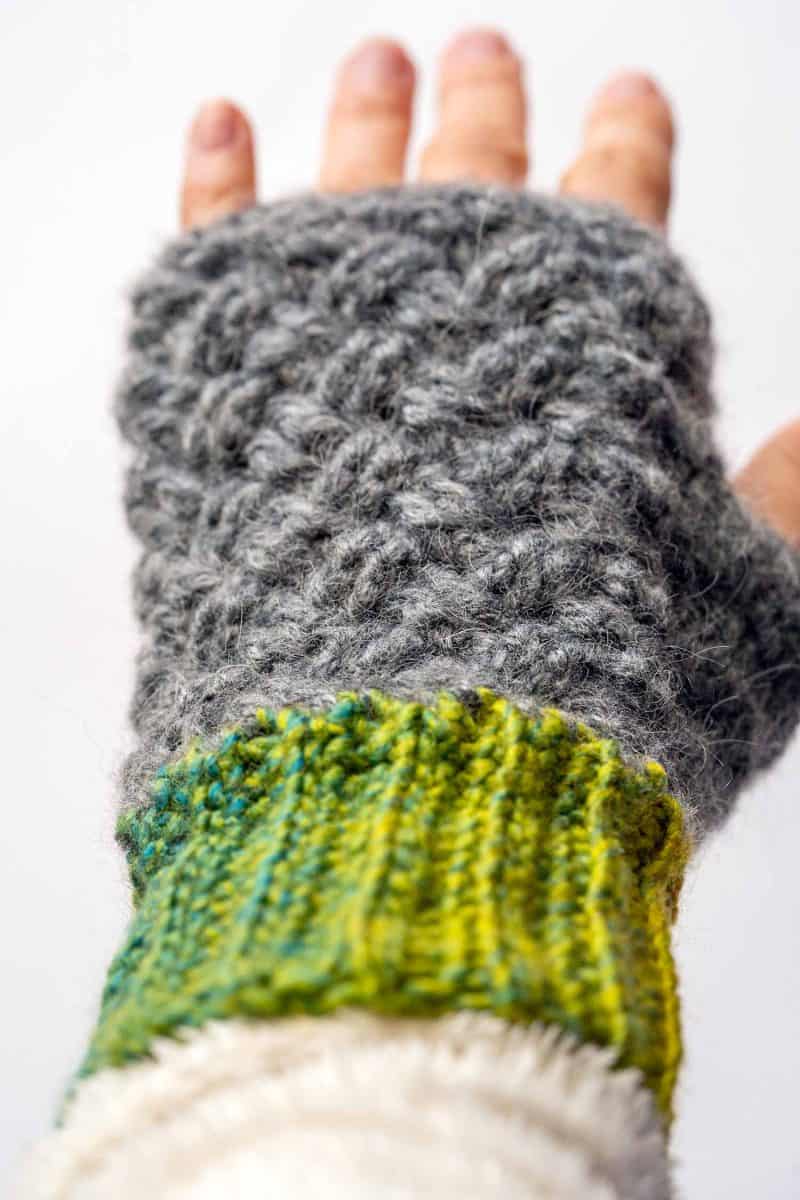 handmade fingerless mittens with textured crochet stitches