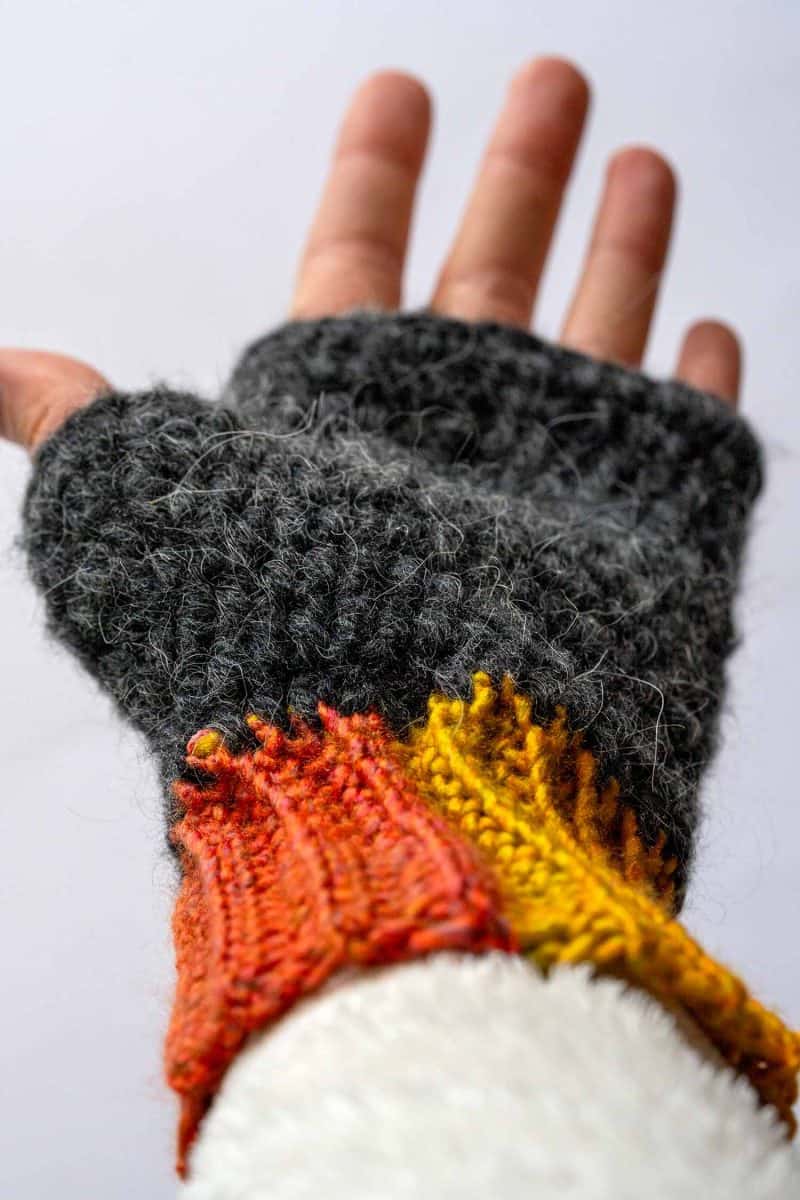 handmade fingerless mittens with textured crochet stitches