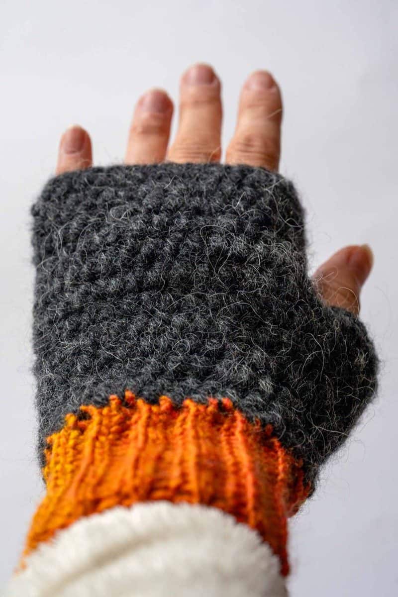 handmade fingerless mittens with textured crochet stitches