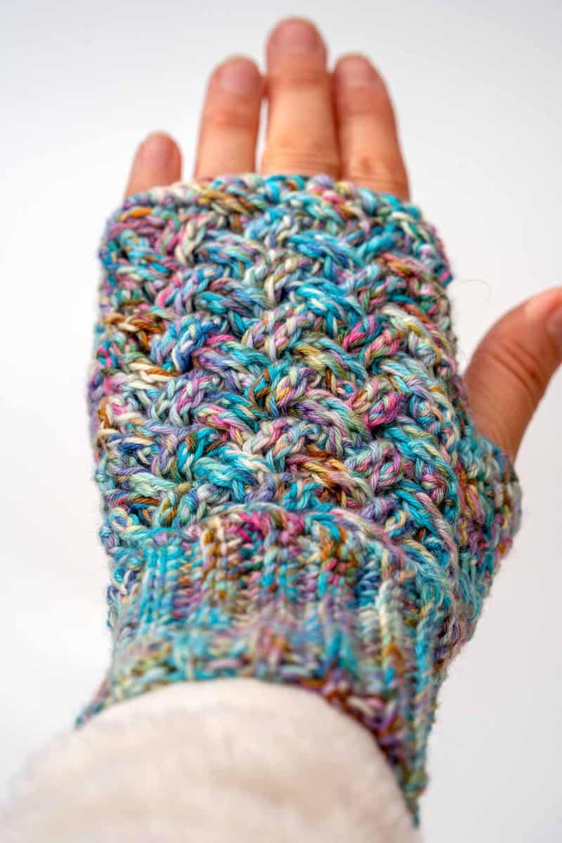 handmade fingerless mittens with textured crochet stitches
