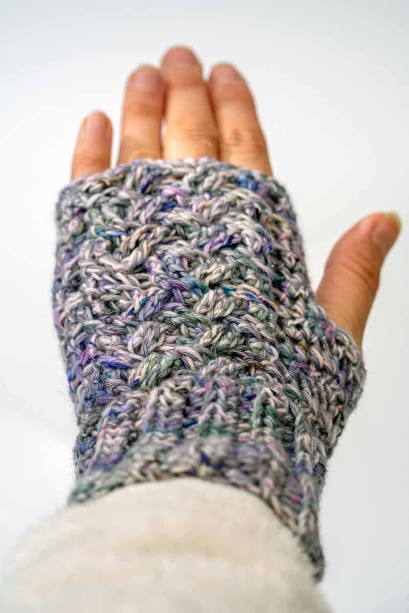 handmade fingerless mittens with textured crochet stitches