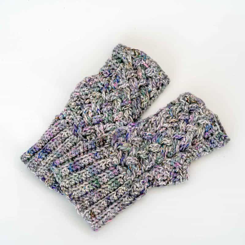 handmade fingerless mittens with textured crochet stitches