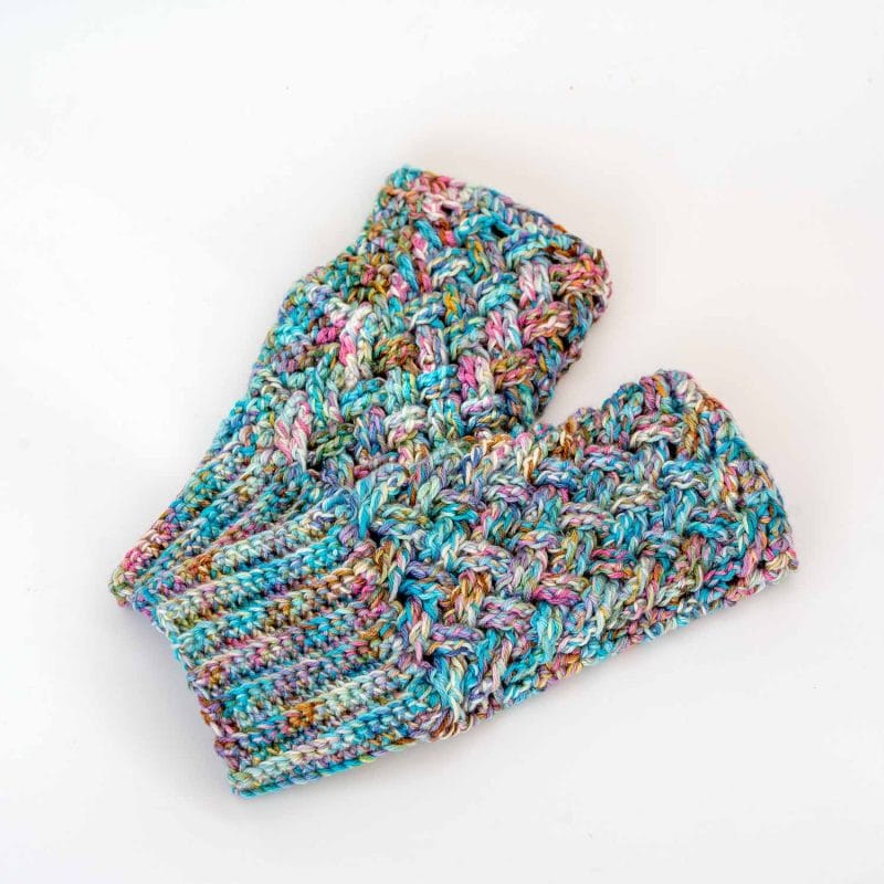 handmade fingerless mittens with textured crochet stitches