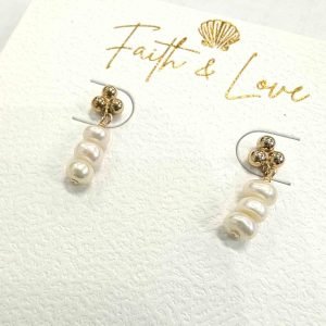 Drop Earrings featuring 3 small Freshwater pearls with 3 small balls of 14kt gold filled stud cover