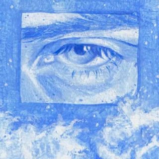 Image of an original painting of an eye in monotone blue colours by Artist Jess Adaine