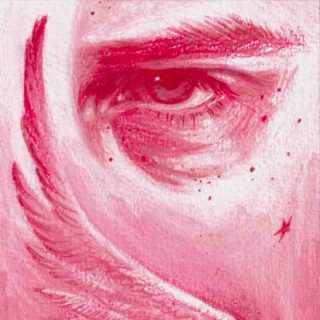 Image of an original painting of an eye in monotone red colours by Artist Jess Adaine