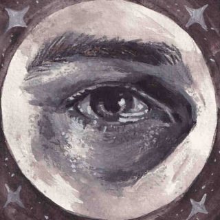 Image of an original painting of an eye in monotone dark grey colours by Artist Jess Adaine