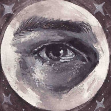 Image of an original painting of an eye in monotone dark grey colours by Artist Jess Adaine