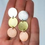 Trio textured cppper s silver brass disc earrings (2)