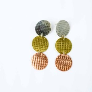 Trio Disc Textured Earrings Copper Sterling Silver Brass