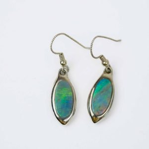 solid opals in a bezel sterling silver case with sheppard hook attachment