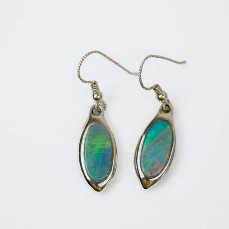 solid opals in a bezel sterling silver case with sheppard hook attachment